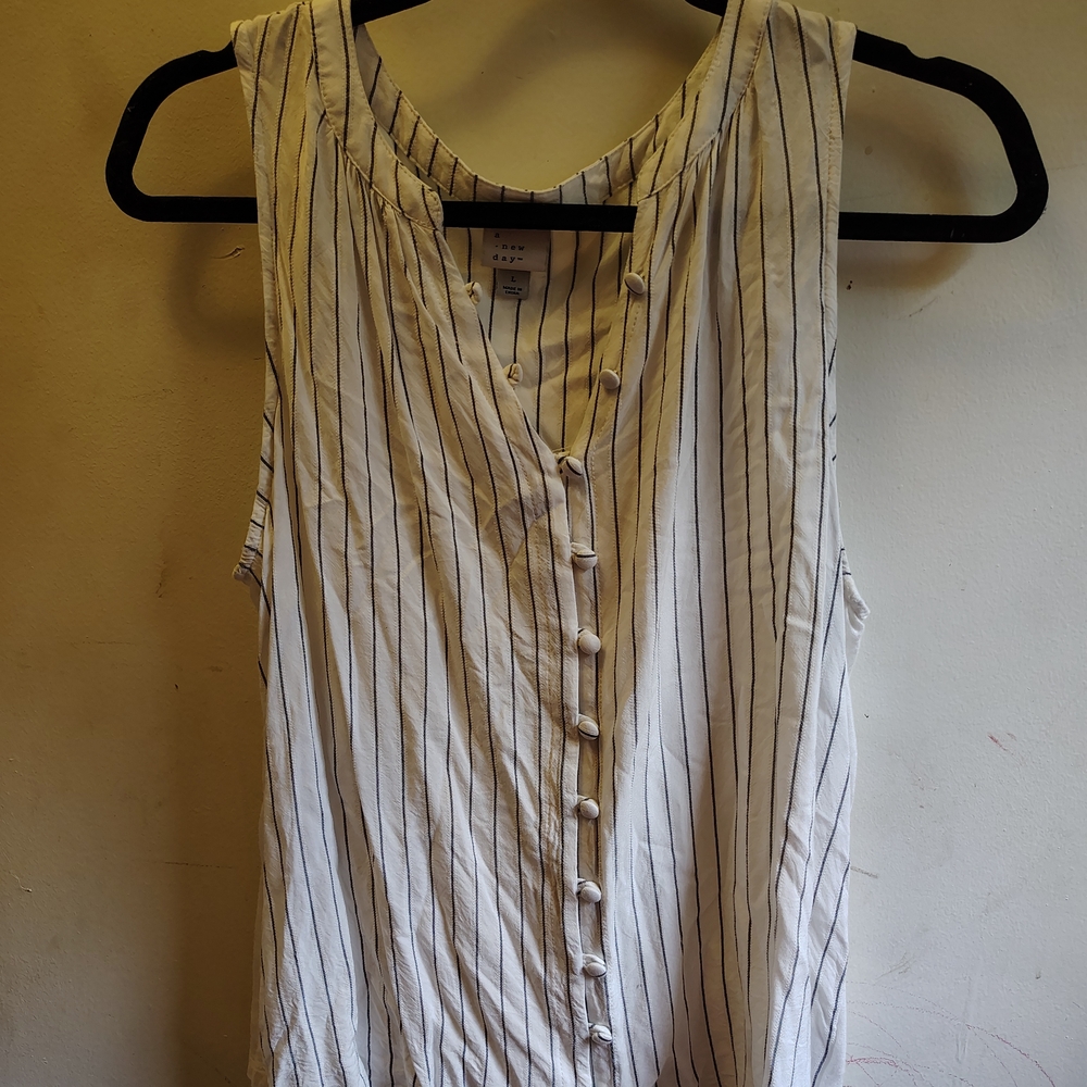 a new day White and Black Striped Top